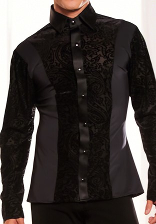 Dance America Mens Collared Latin Shirt with Velvet Insert MS22-Black