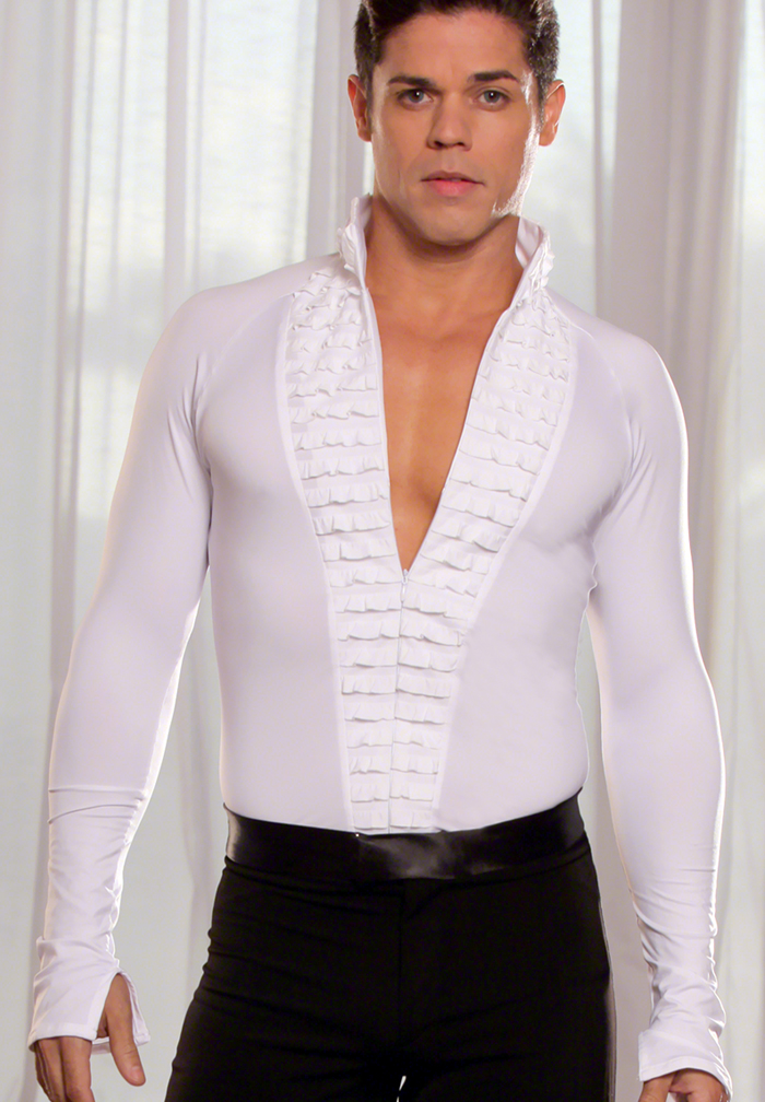 Dance America Mens Mandarin Collar Tuxedo Ruffled Latin Shirt MS24 | Latin  Shirt