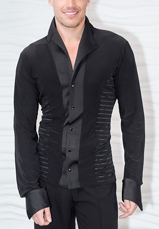 Dance America Mens Soft Collar Striped Latin Dance Shirt MS29-Black