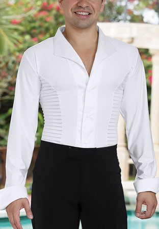 Dance America Mens Soft Collar Striped Latin Dance Shirt MS29-White