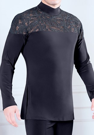 Dance America Mens Embroidery Inset Shirt MS37-Black
