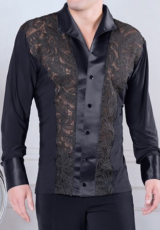 Dance America Mens Soft Collared Embroidery Shirt MS25-Black