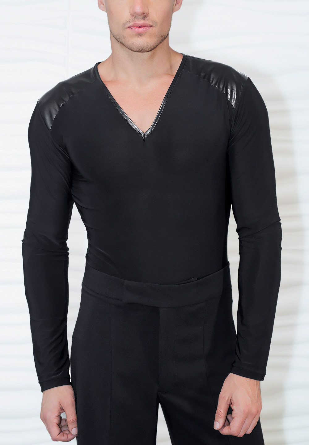 Dance America Mens V-Neck Bodysuit with Leatherette Shoulder MS36 ...