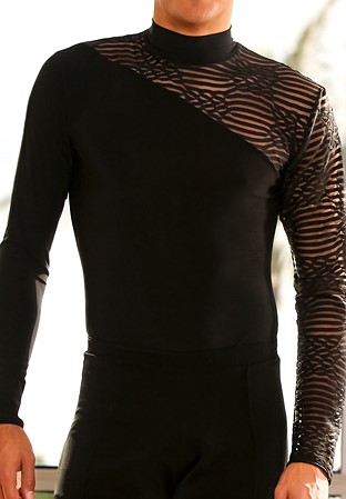 Dance America Mens Diagonal Inset Latin Shirt MS3 -Black Lace