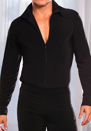 Dance America Mens Simple Latin Shirt with Zipper MS5-Black