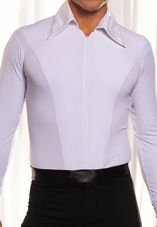 Dance America Mens Simple Latin Shirt with Zipper MS5-White