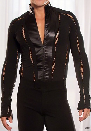 Dance America Mens Mandarin Collared Latin Dancing Shirt MS7-Black Picot