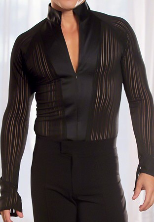Dance America Mens Mandarin Collared Latin Dancing Shirt MS7-Black Striped