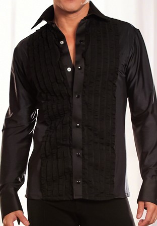 Dance America Mens Ruffled Tuxedo Latin Dance Shirt without Trunks MS8A-Black