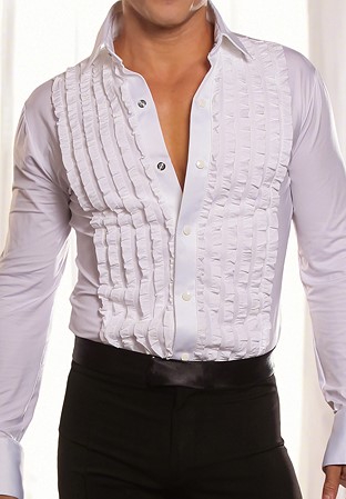Dance America Mens Ruffled Tuxedo Latin Dance Shirt without Trunks MS8A-White