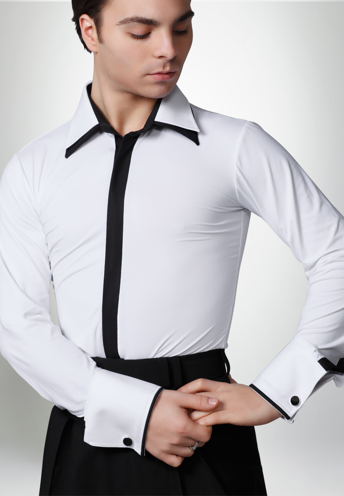 Dancemo Mens Double Collar Stretch Ballroom Shirt 92014105 a b