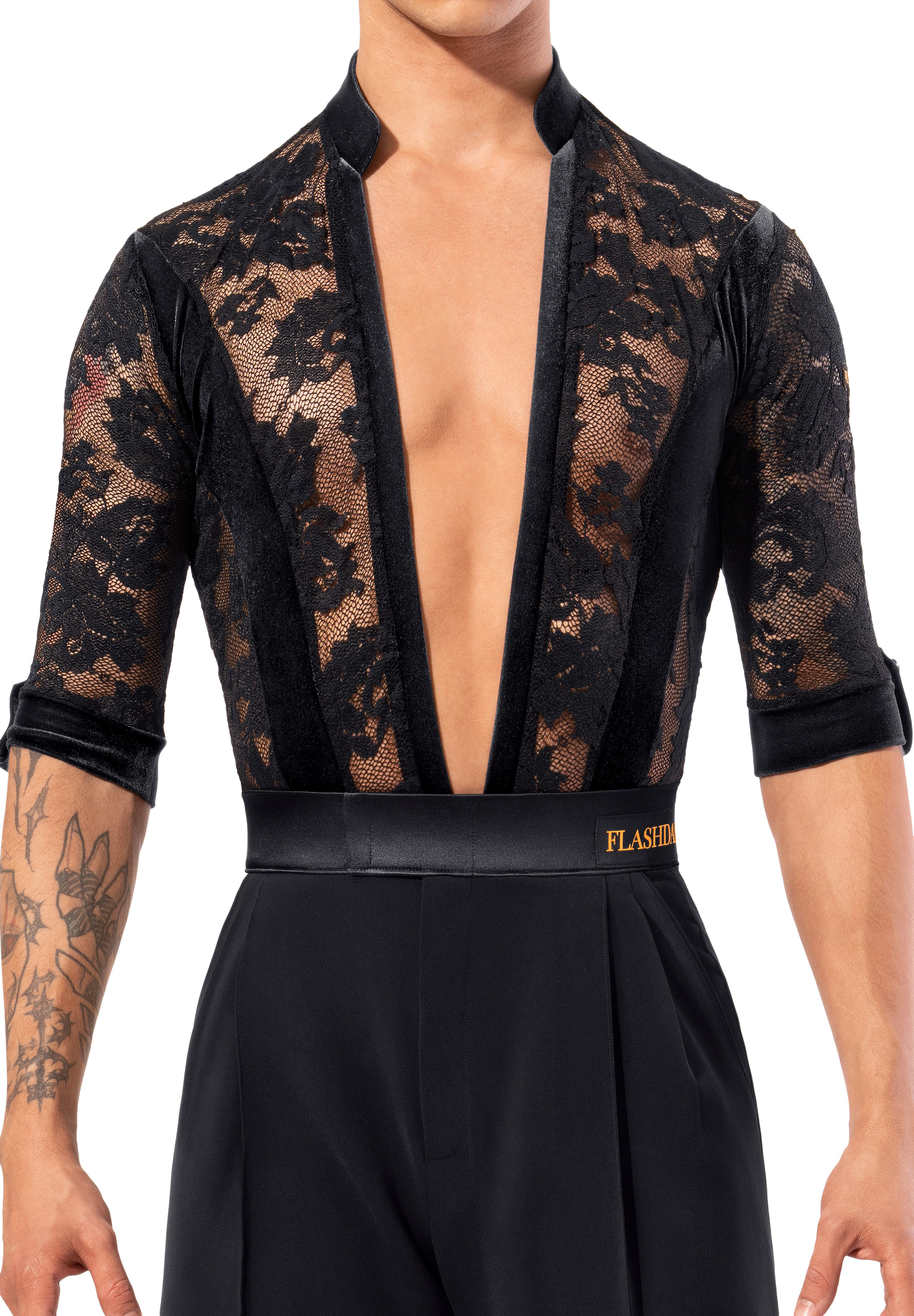 Flashdance Mens Latin Performance Shirt UOMO 1048-Black