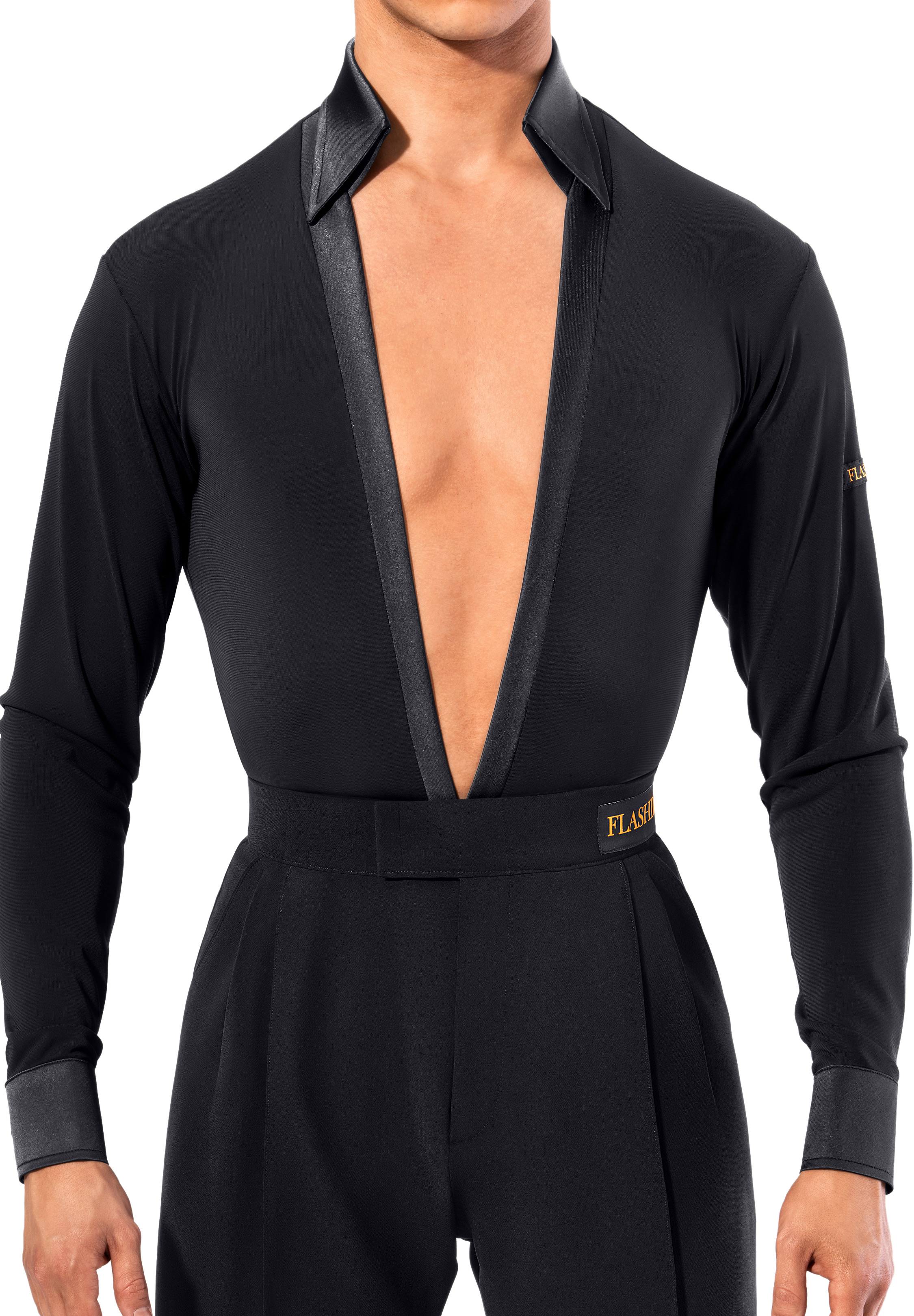 Flashdance Mens Latin Performance Shirt UOMO 1105-Black