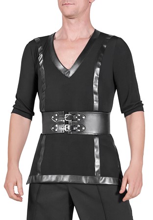 Maly Mens V-Neck Latin Shirt with Belt MF-MCL004-Black