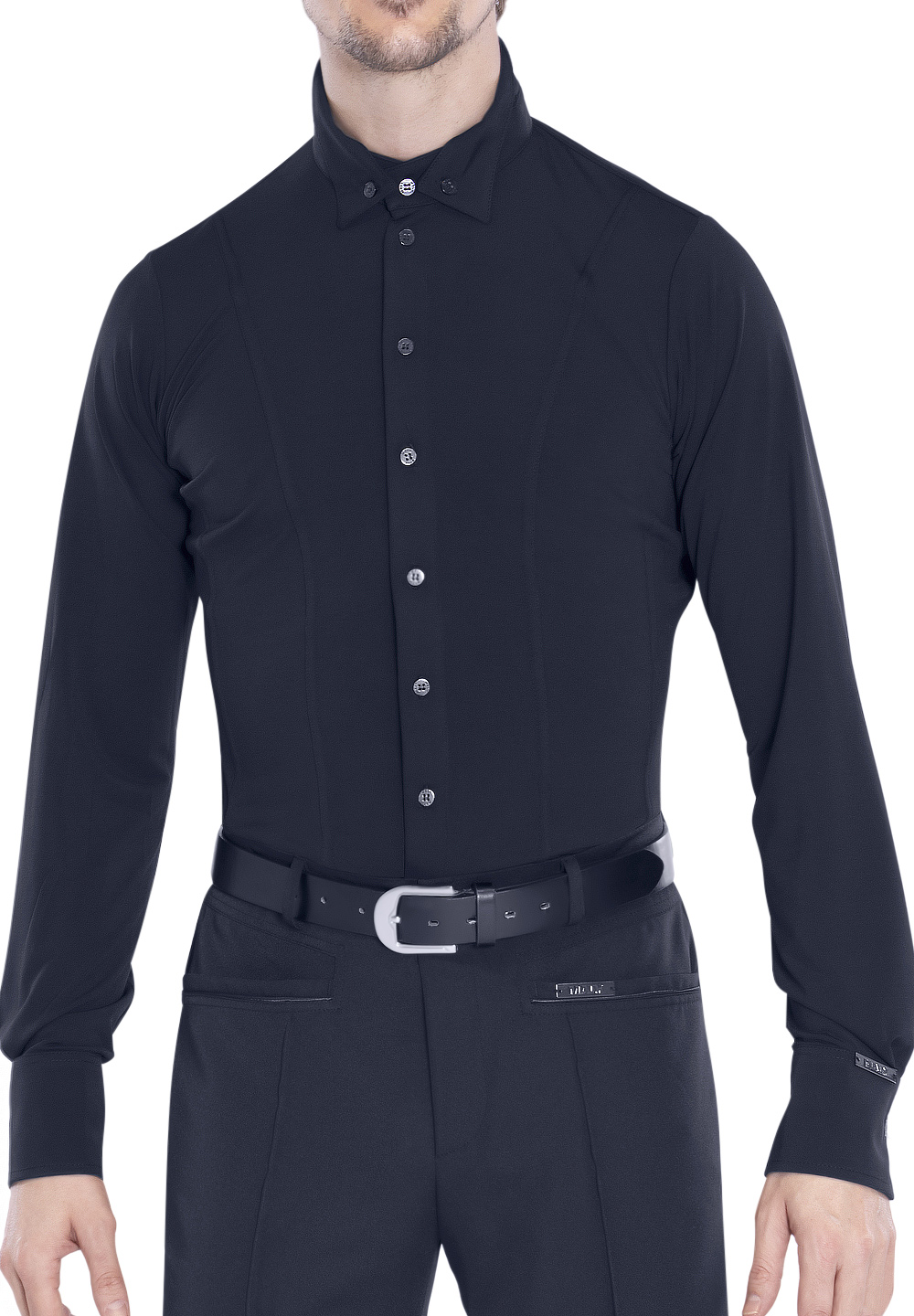 Maly Mens Stand-Up Collar Dance Shirt MF202202-Black