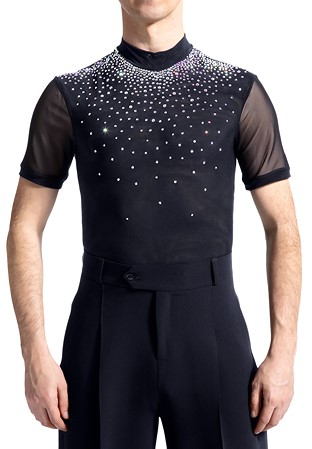 PopconAtelier Crystallized High Neck Body Shirt MTC-107-Black