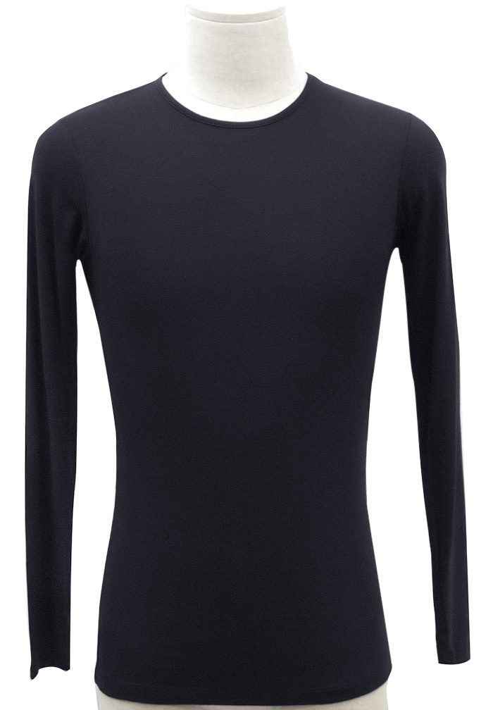 PopconAtelier Mens Long Sleeve Round Neck Top MLT001-Black