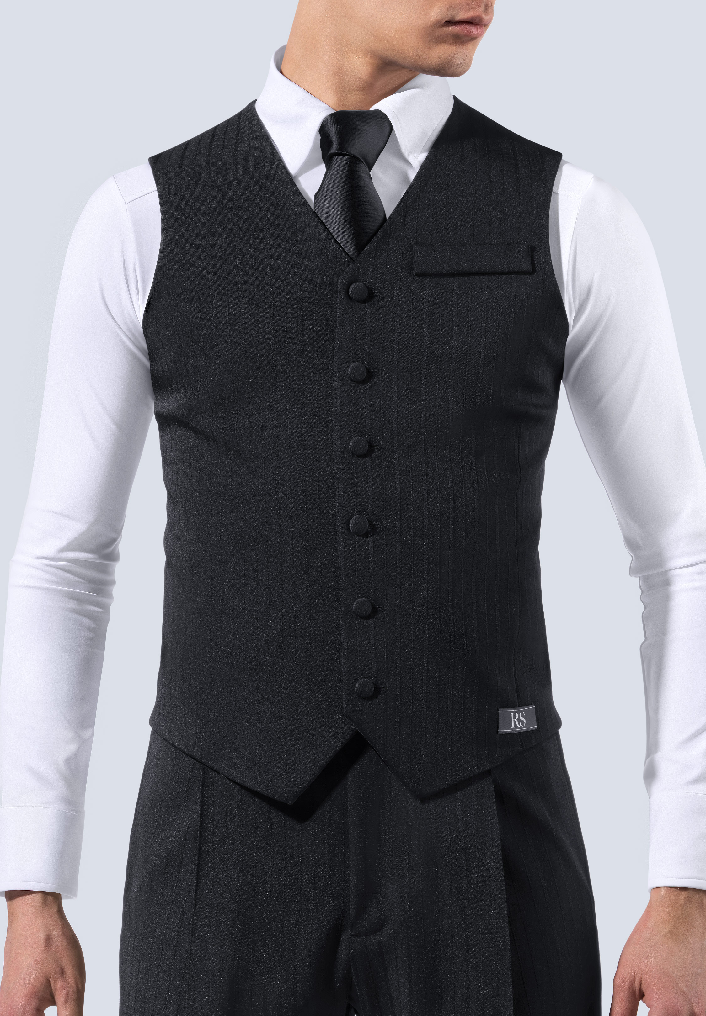 RS Atelier Mens Walter Trendy Waistcoat-Black Stripe Black