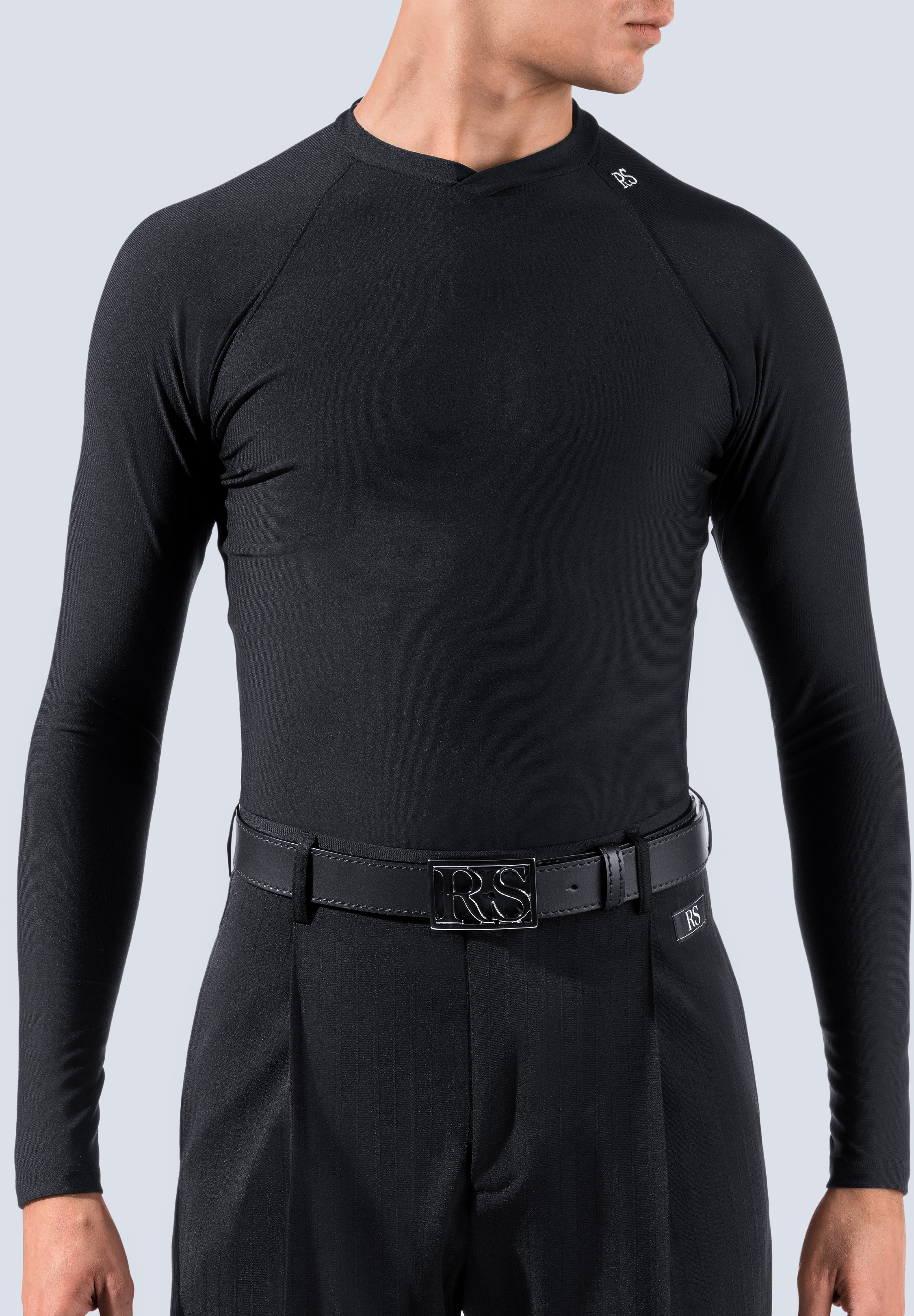 RS Atelier Mens Mirko Open Neck Latin Dance Top-Black