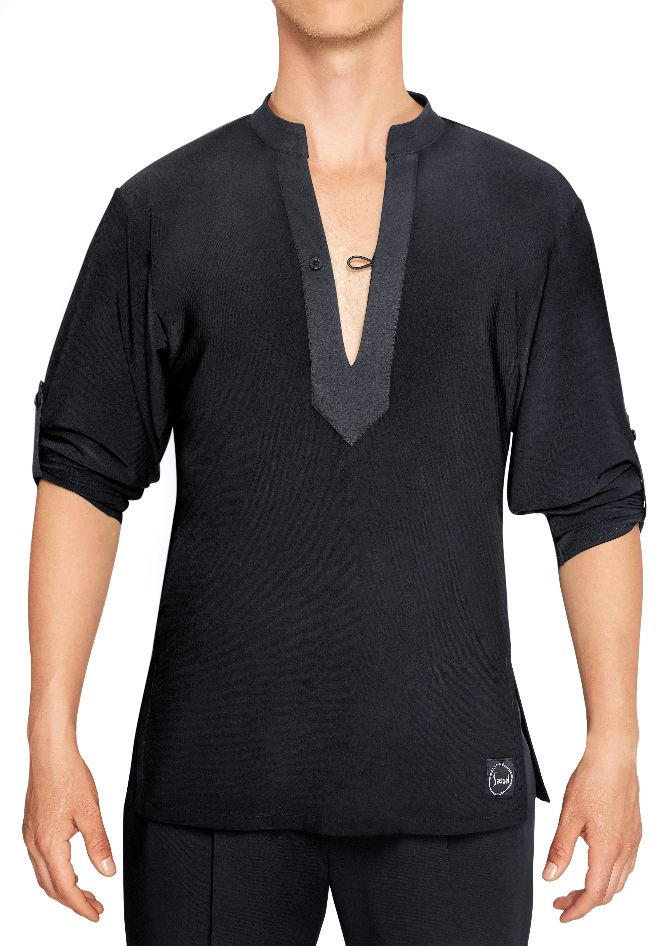 Sasuel Mens Latin Dance Shirt Liam-Black Crepe