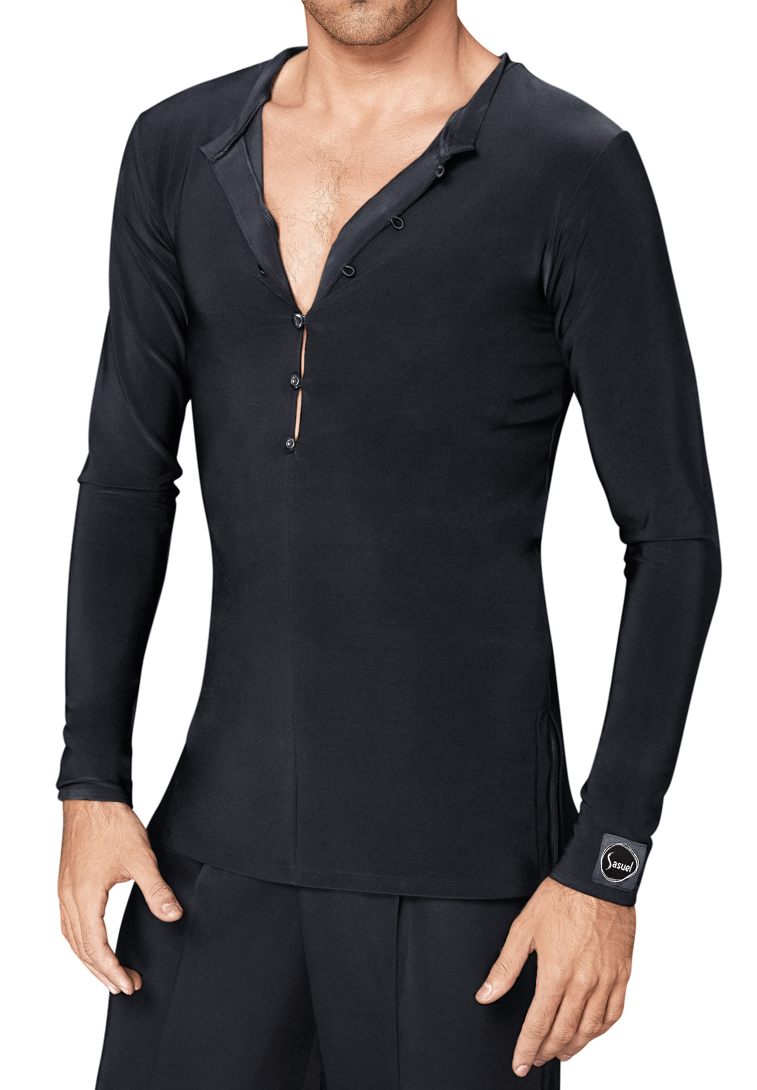 Sasuel Mens Practice Dance Shirt Paul-Black Crepe