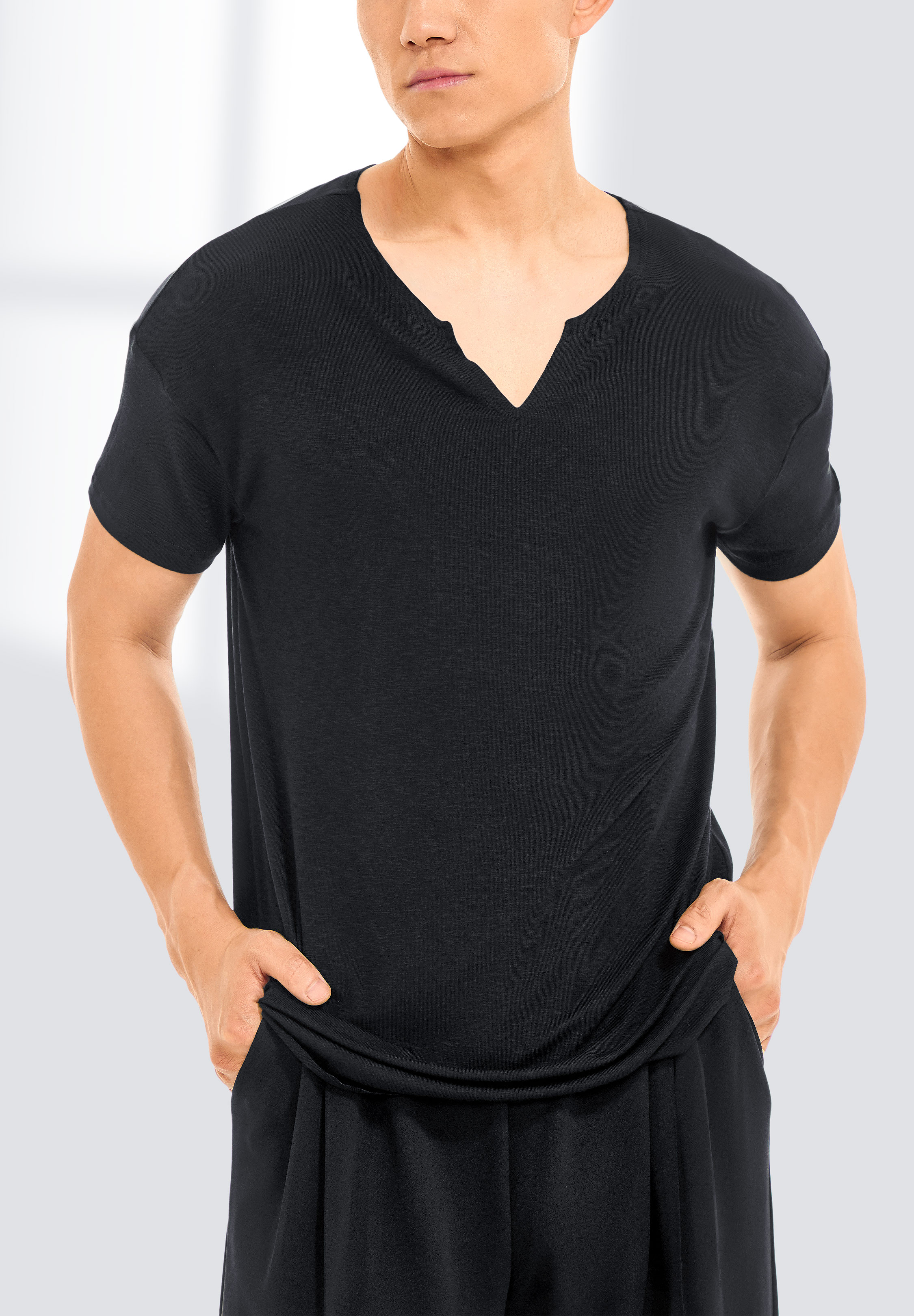 TDANCE Mens Casual V-Neck T-Shirt BS-0033-Black
