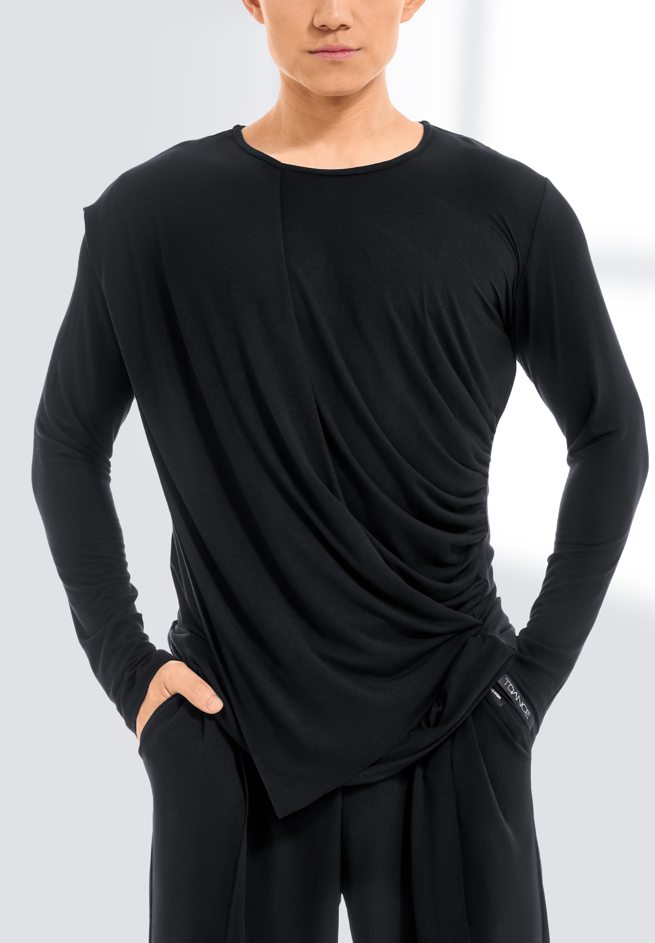 TDANCE Mens Ruched Wrap Top BS-0029-Black