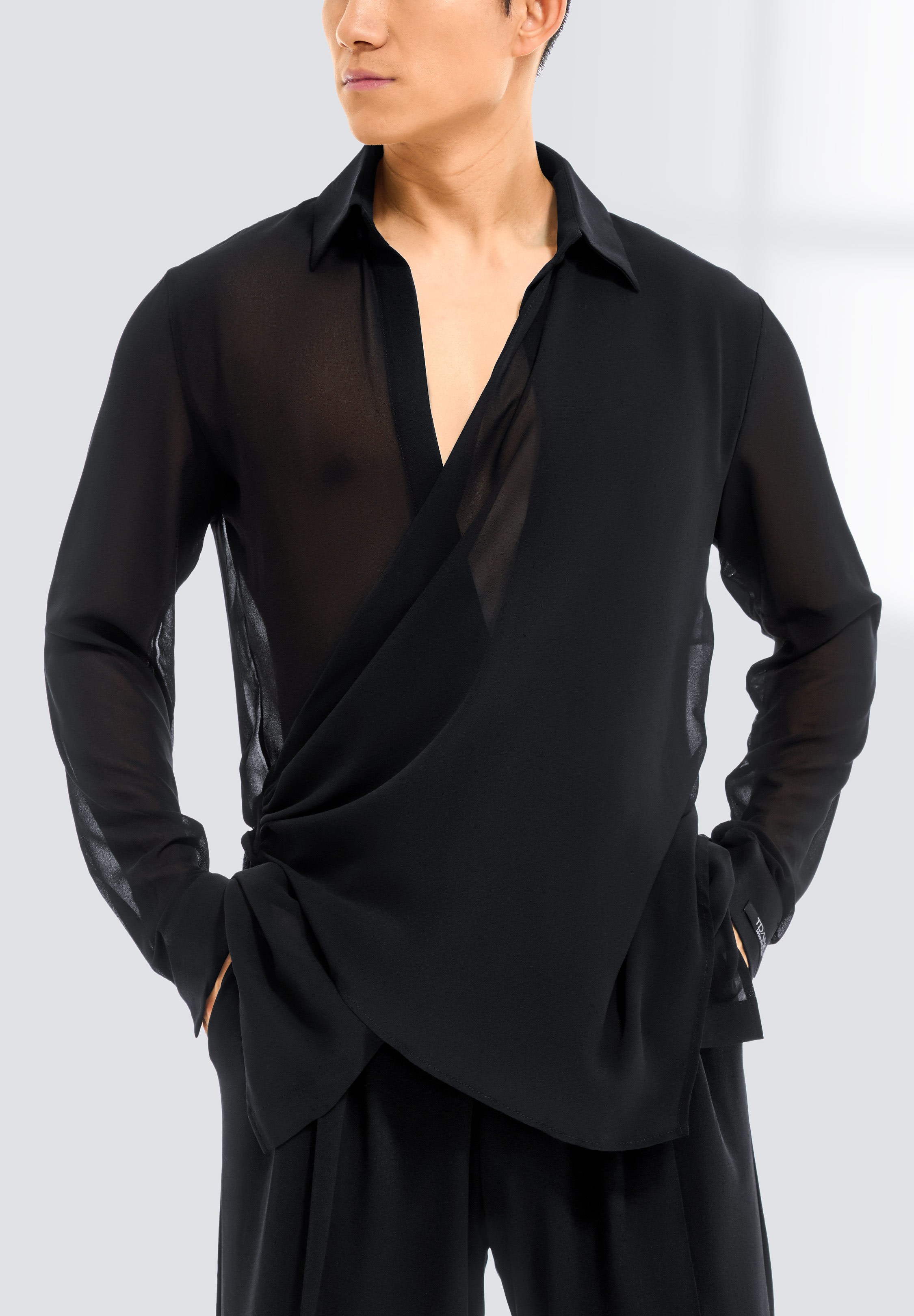 TDANCE Mens Sheer Crossover Shirt T-0040-Black