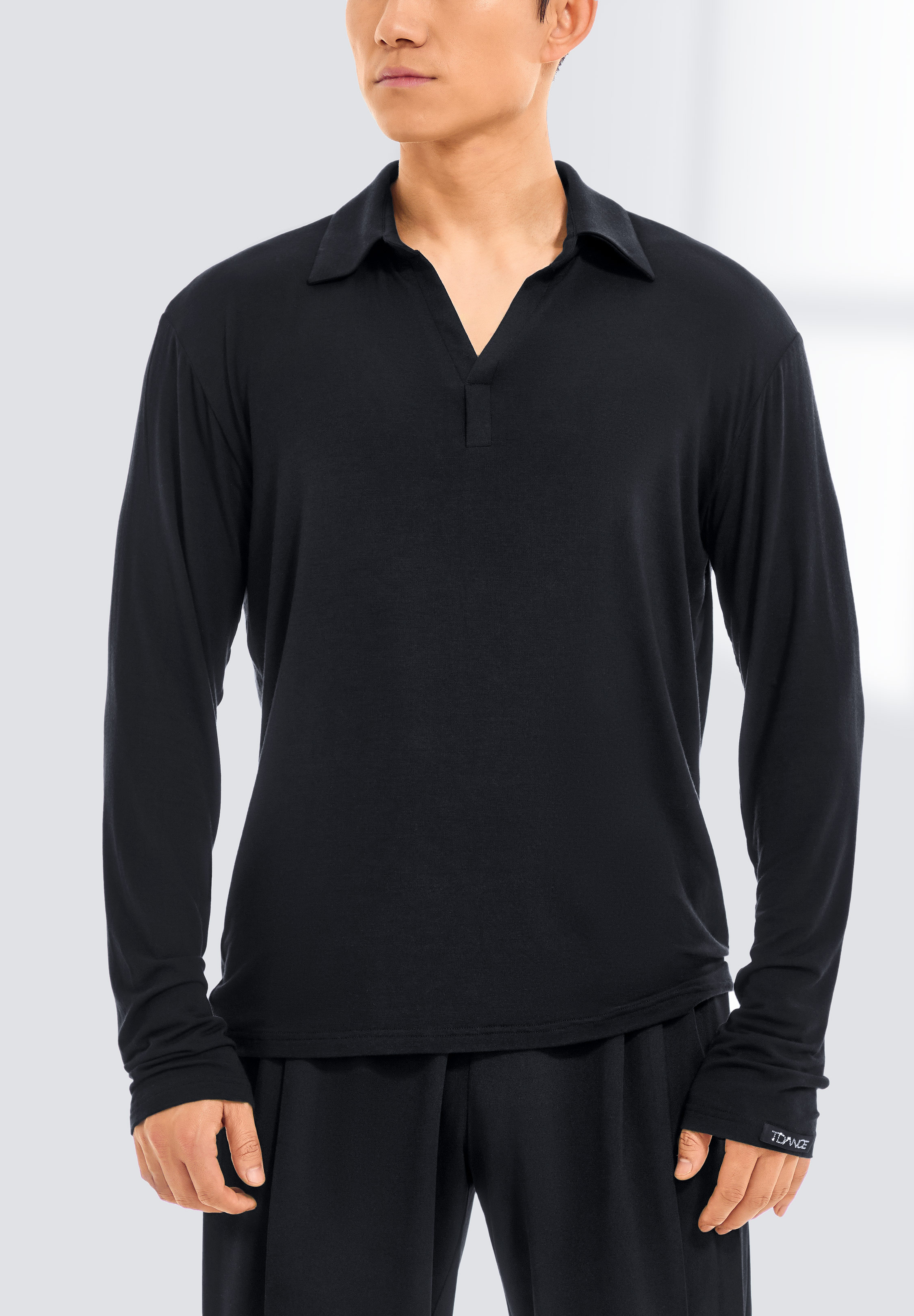 TDANCE Mens Split Neck Notched Collar Shirt BS-0035-Black