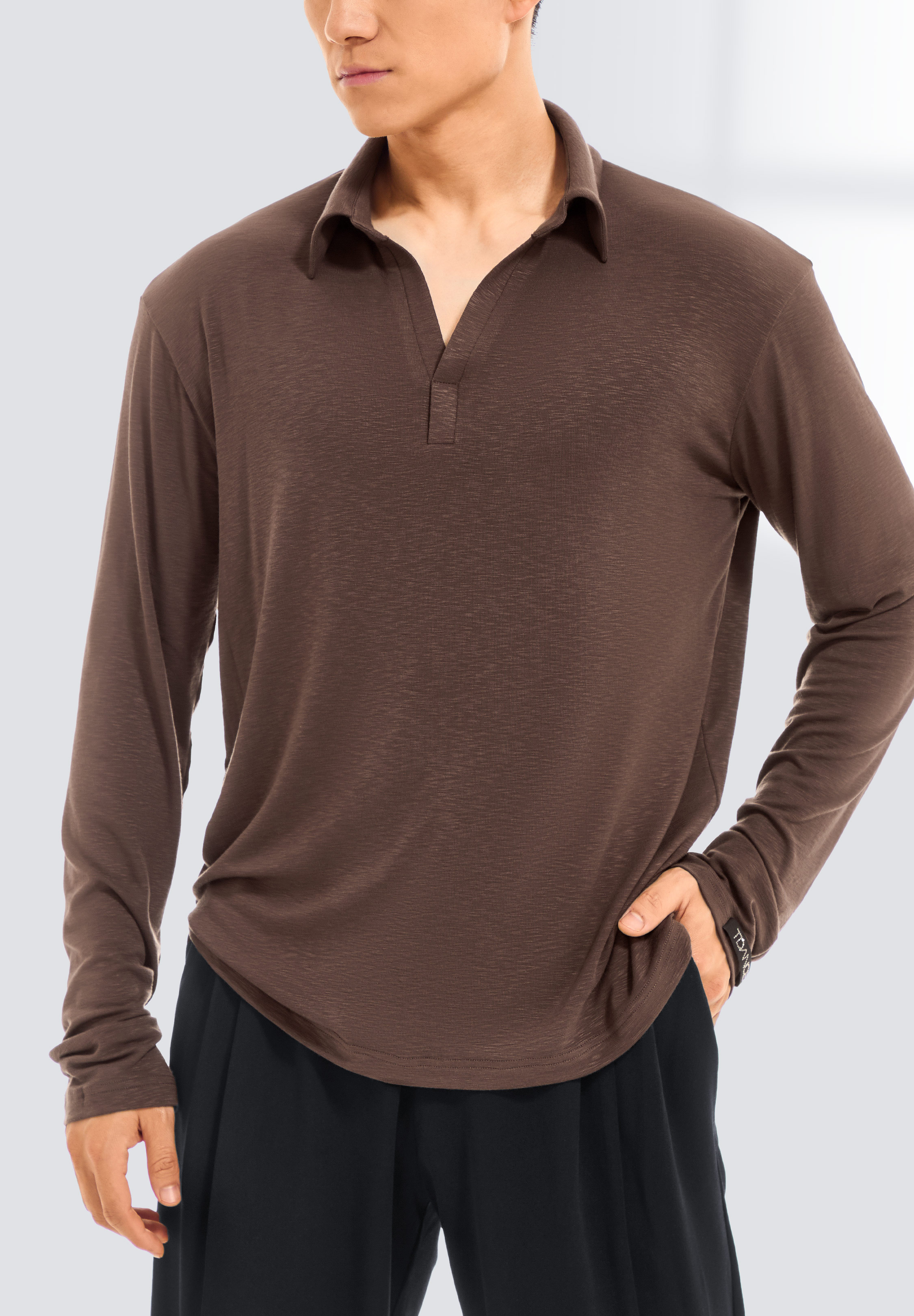 TDANCE Mens Split Neck Notched Collar Shirt BS-0035-Brown