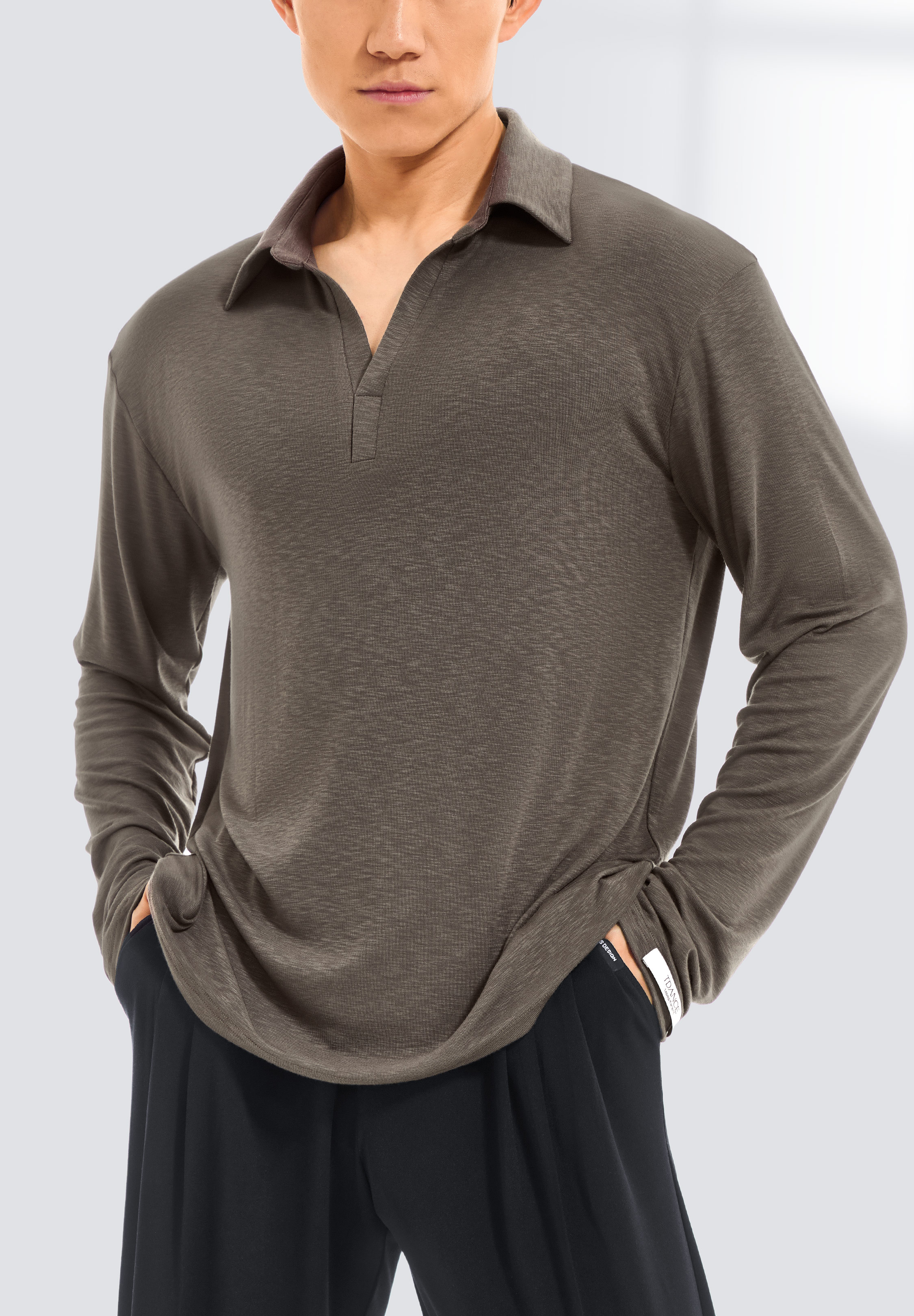 TDANCE Mens Split Neck Notched Collar Shirt BS-0035-Grey