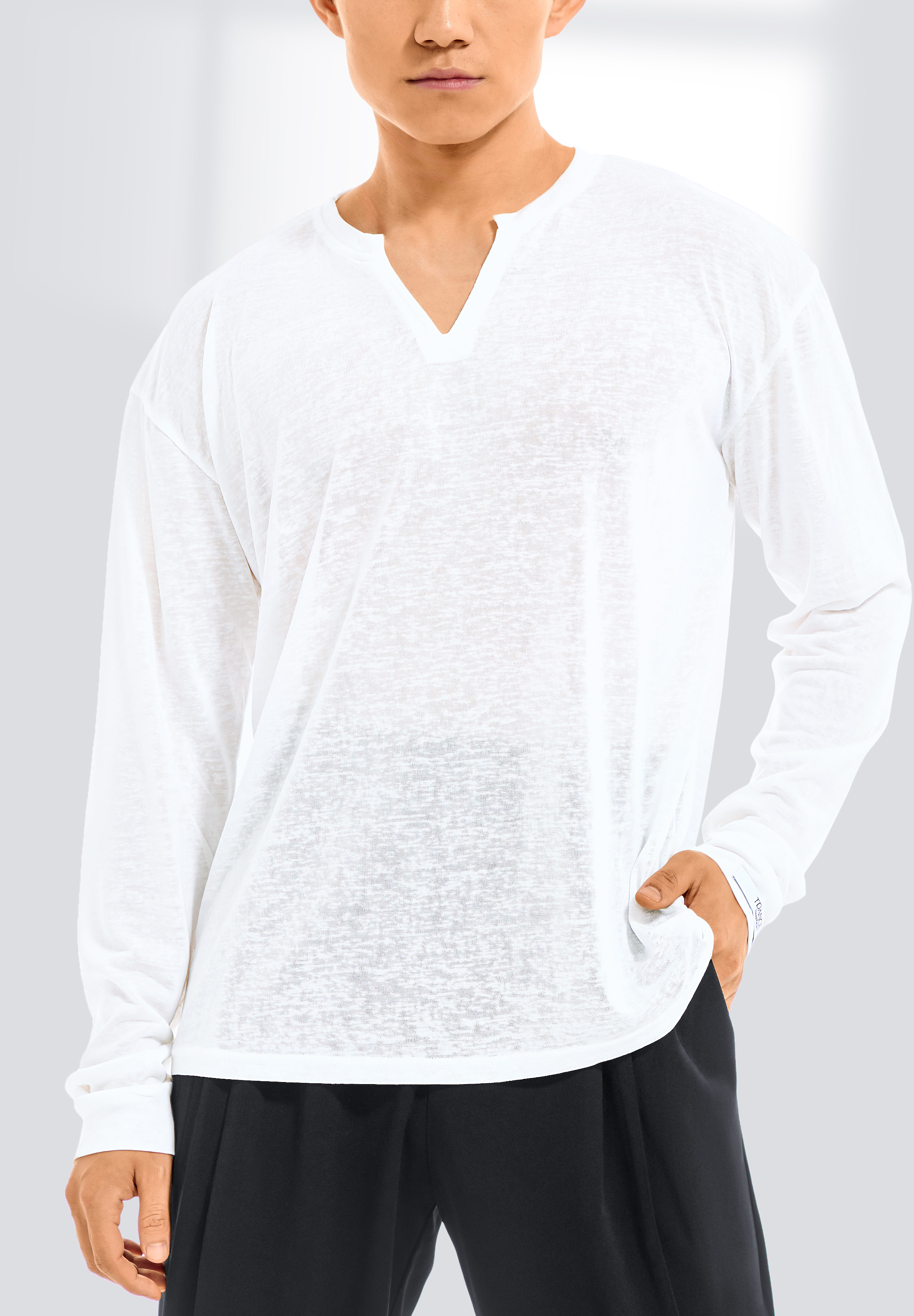 TDANCE Mens Split Neck Top BS-0028-White