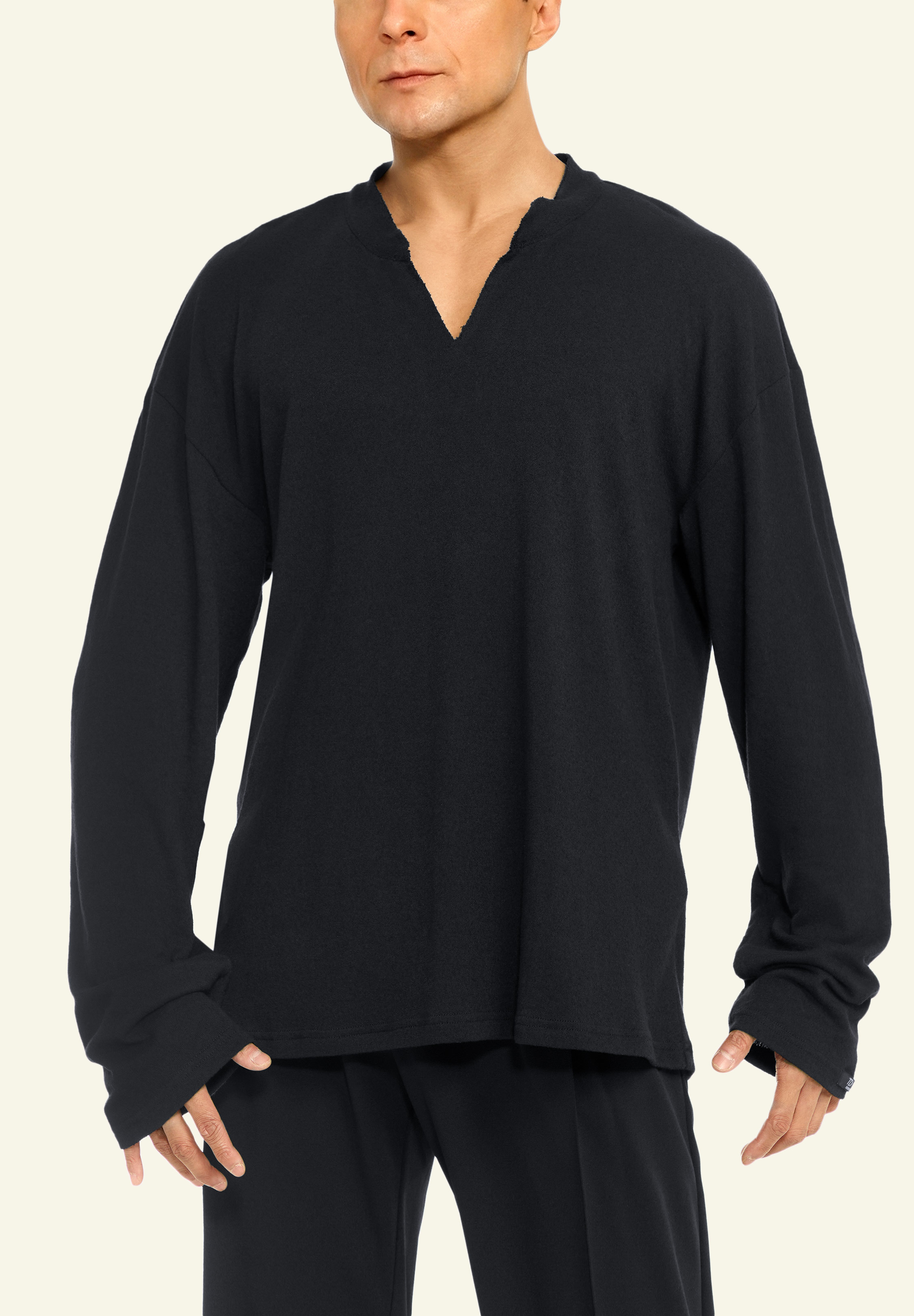 TDANCE Men’s Basic V-Neck Long Sleeve Shirt BS-0021-Black