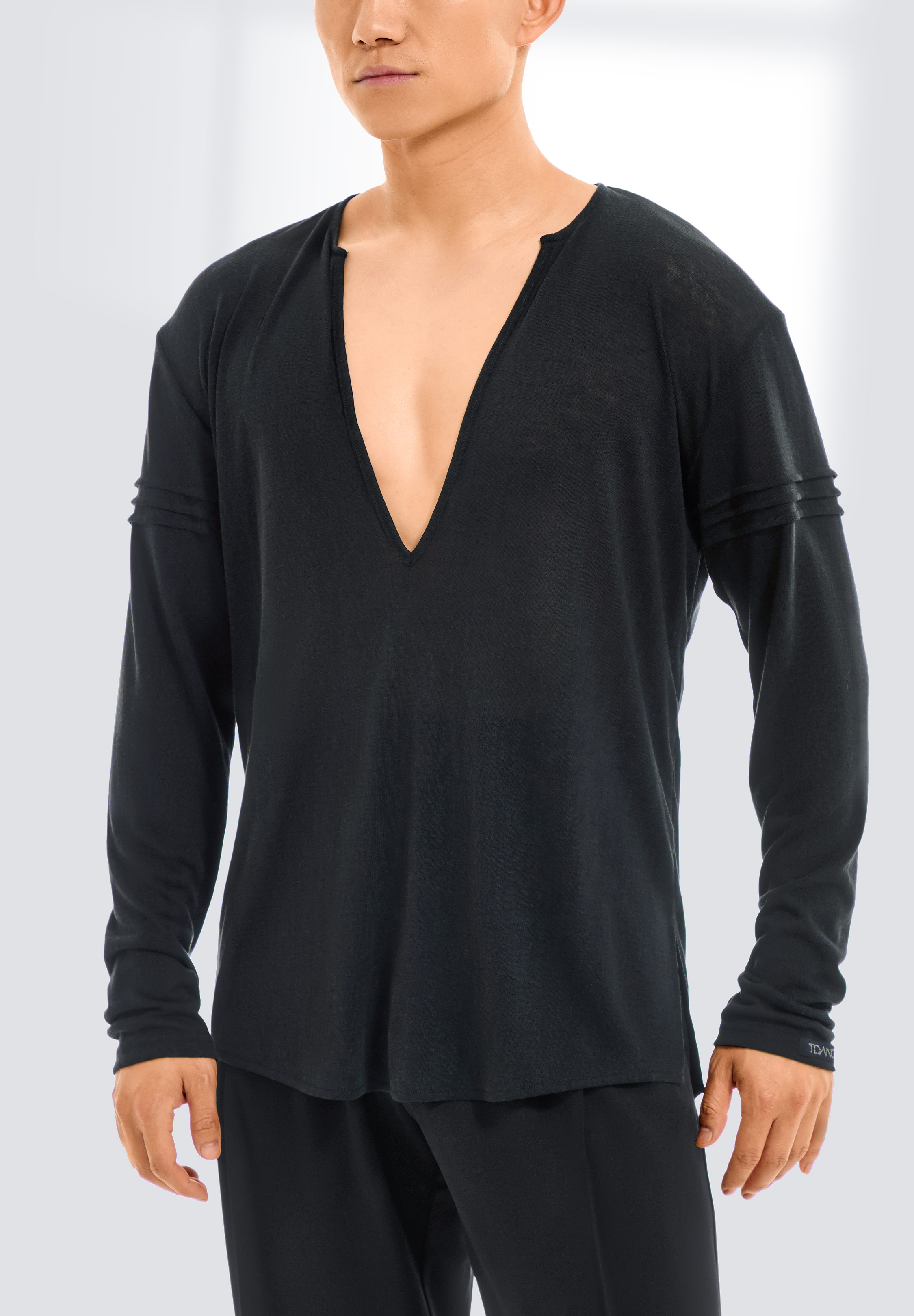 TDANCE Men’s Deep V Split Side Top BS-0043-Black