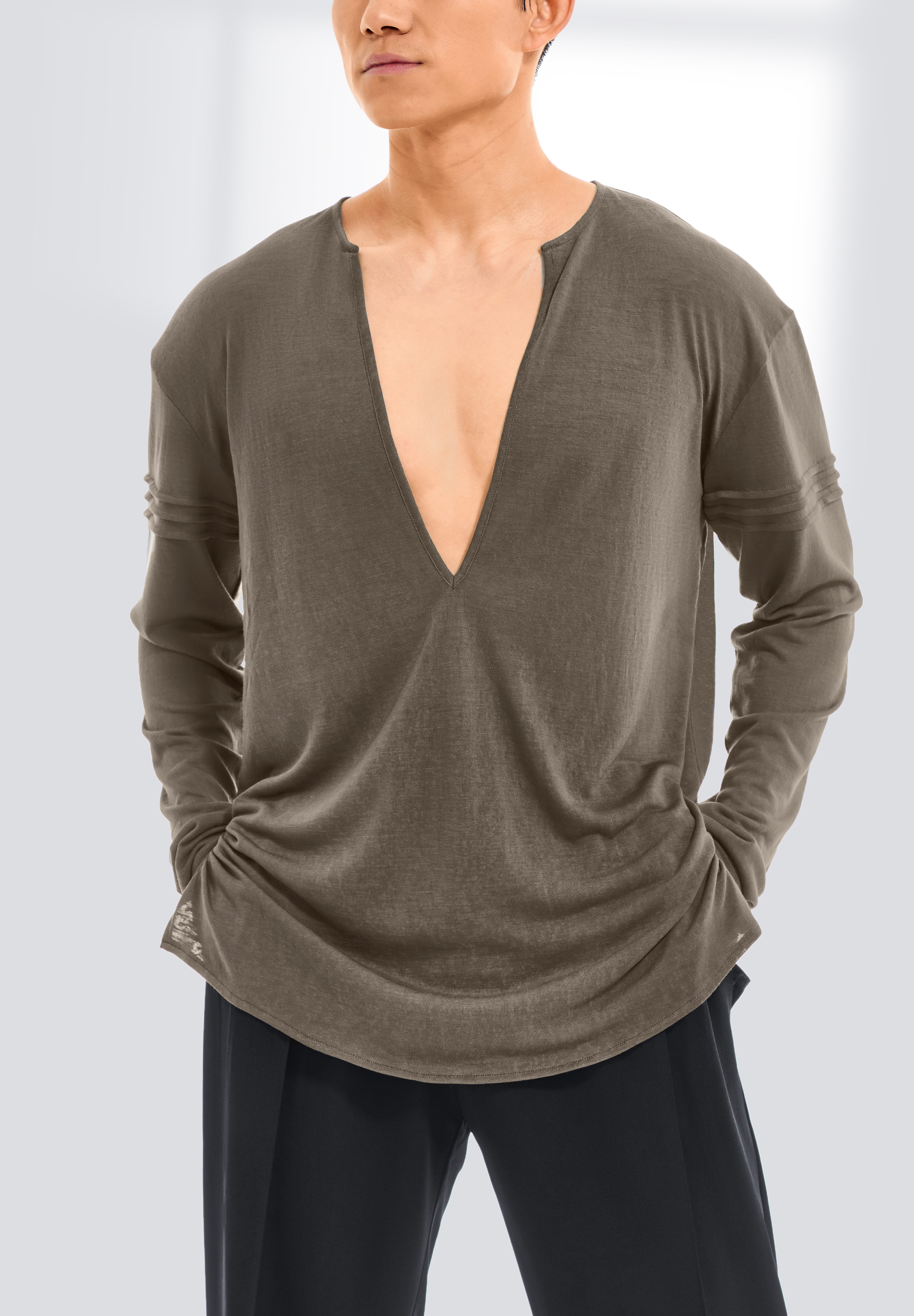 TDANCE Men’s Deep V Split Side Top BS-0043-Grey
