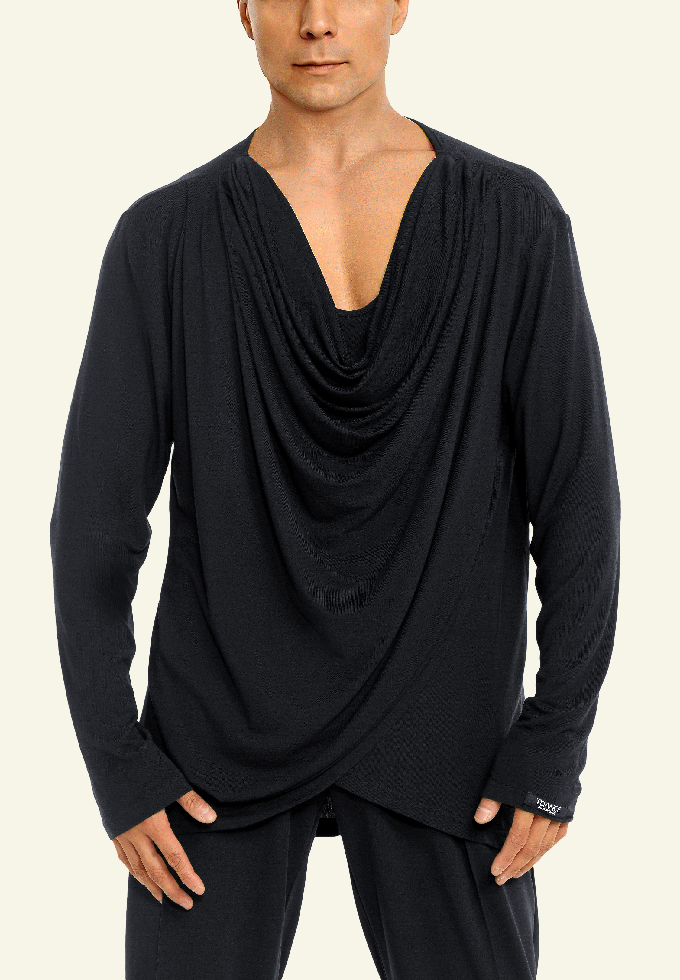 TDANCE Men’s Loose Wrapped Front Shirt BS-0015-Black