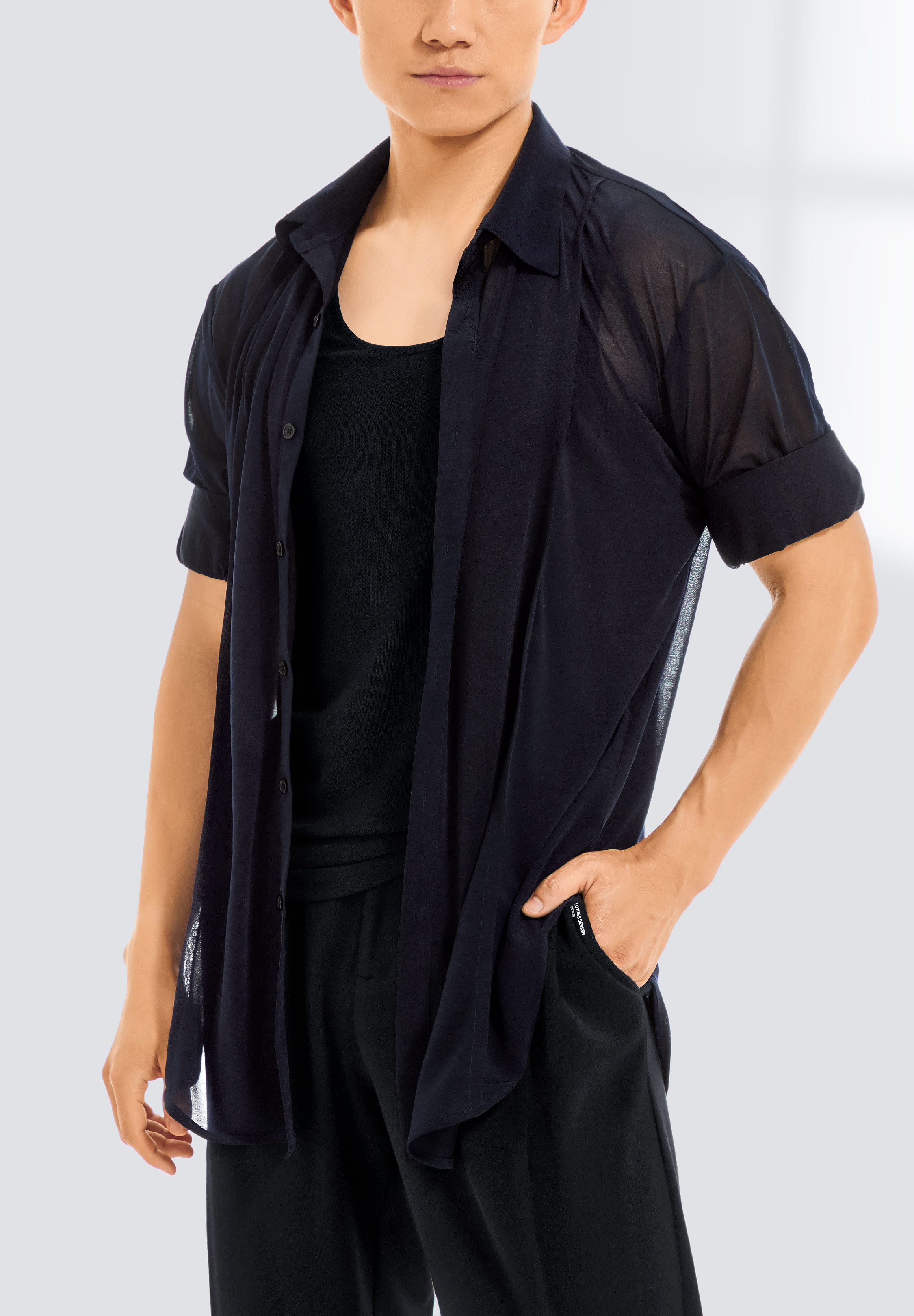 TDANCE Men’s Sheer Long Sleeve Shirt BS-0040-Navy