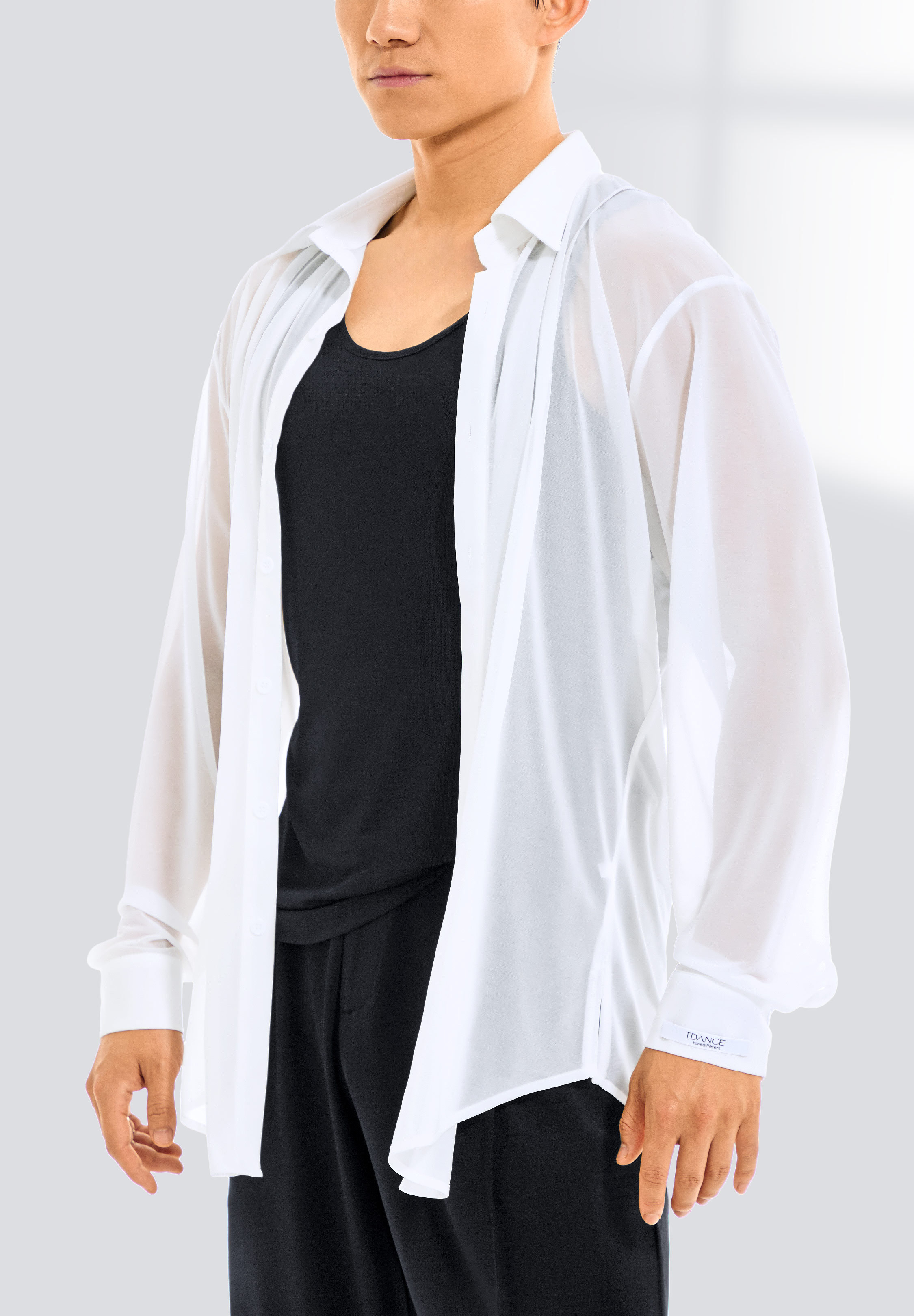 TDANCE Men’s Sheer Long Sleeve Shirt BS-0040-White