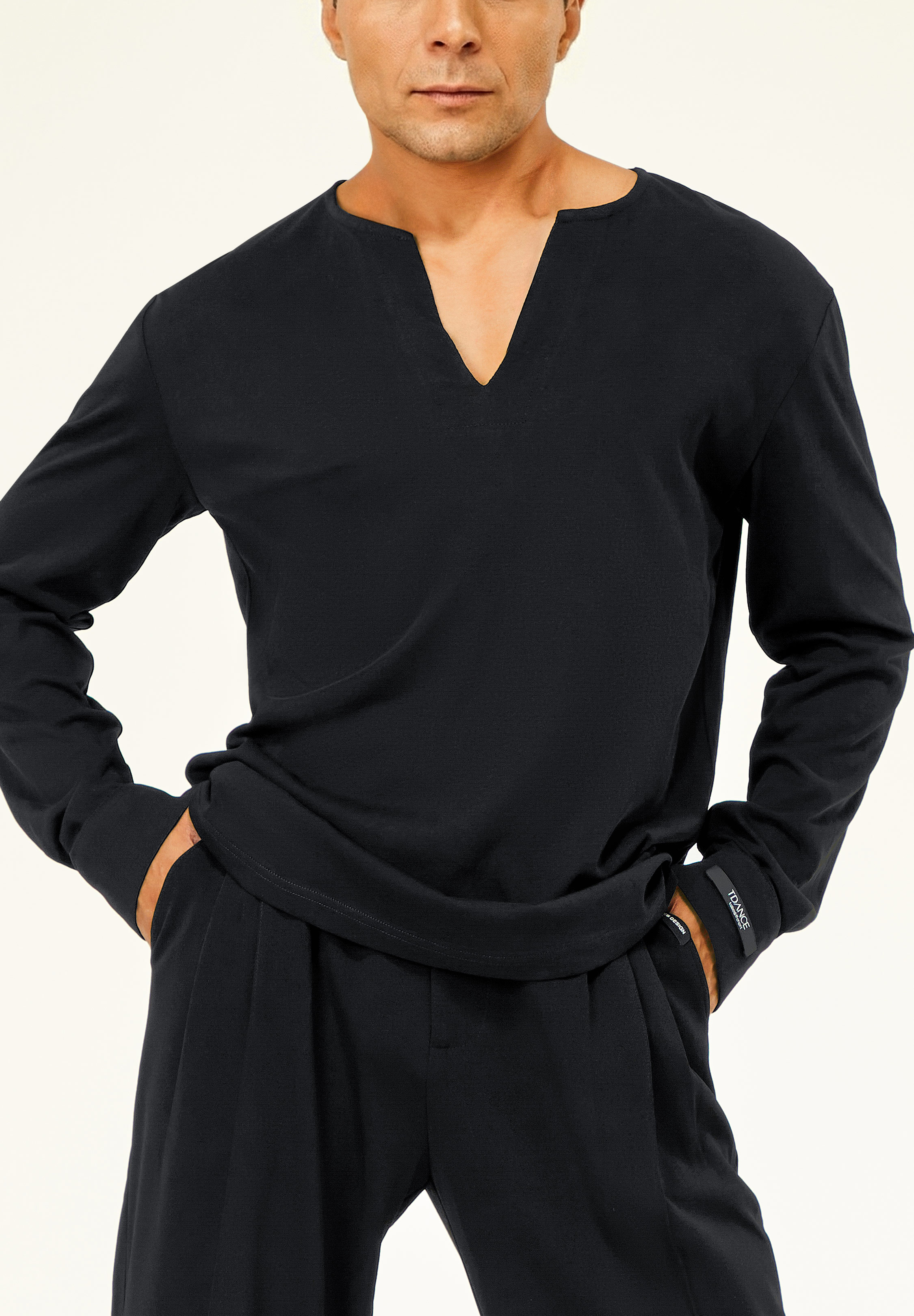 TDANCE Men’s Slit Cuff Dance Shirt BS-0001-Black