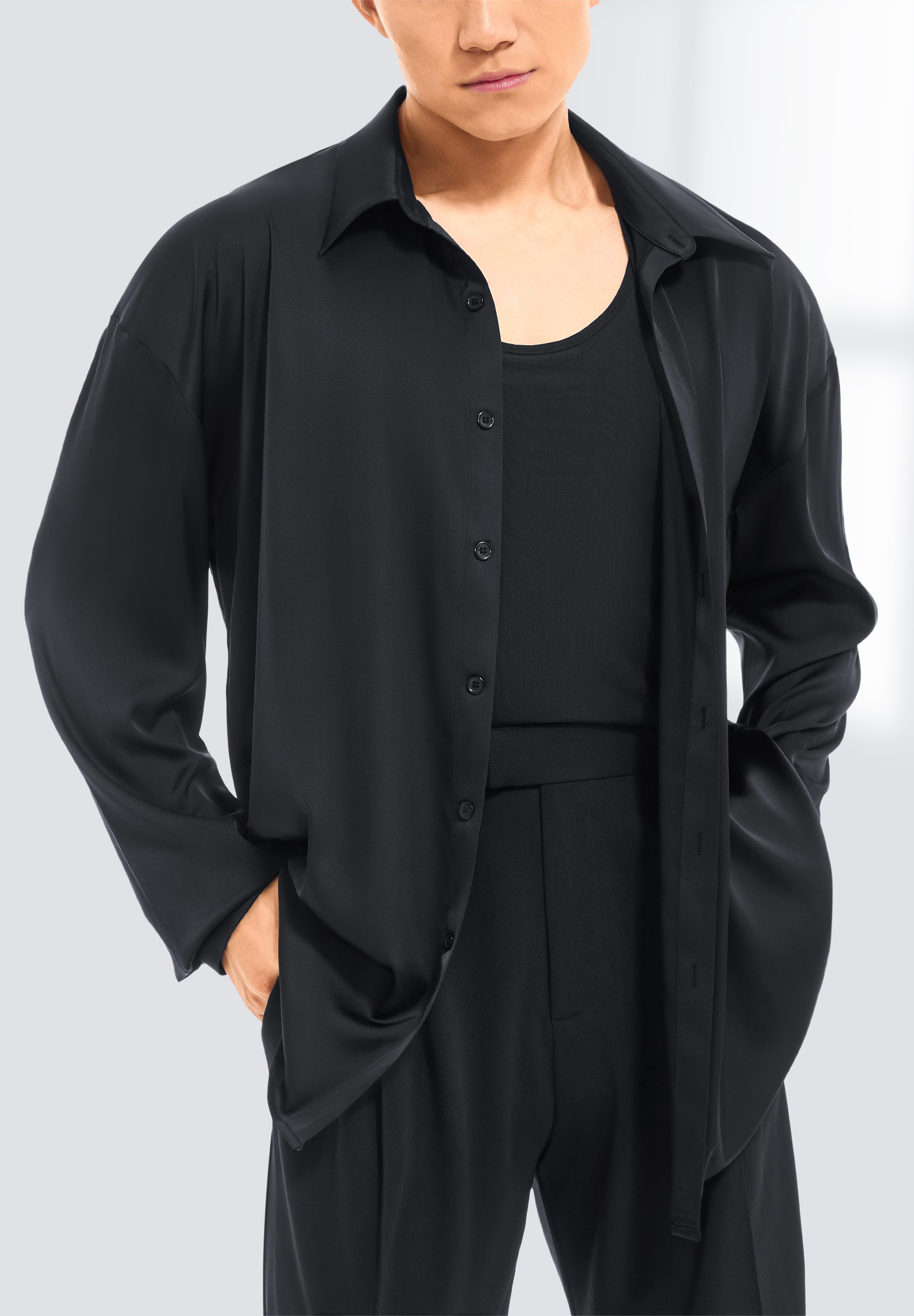 TDANCE Shark Collar Button Up Shirt S-0032-Black