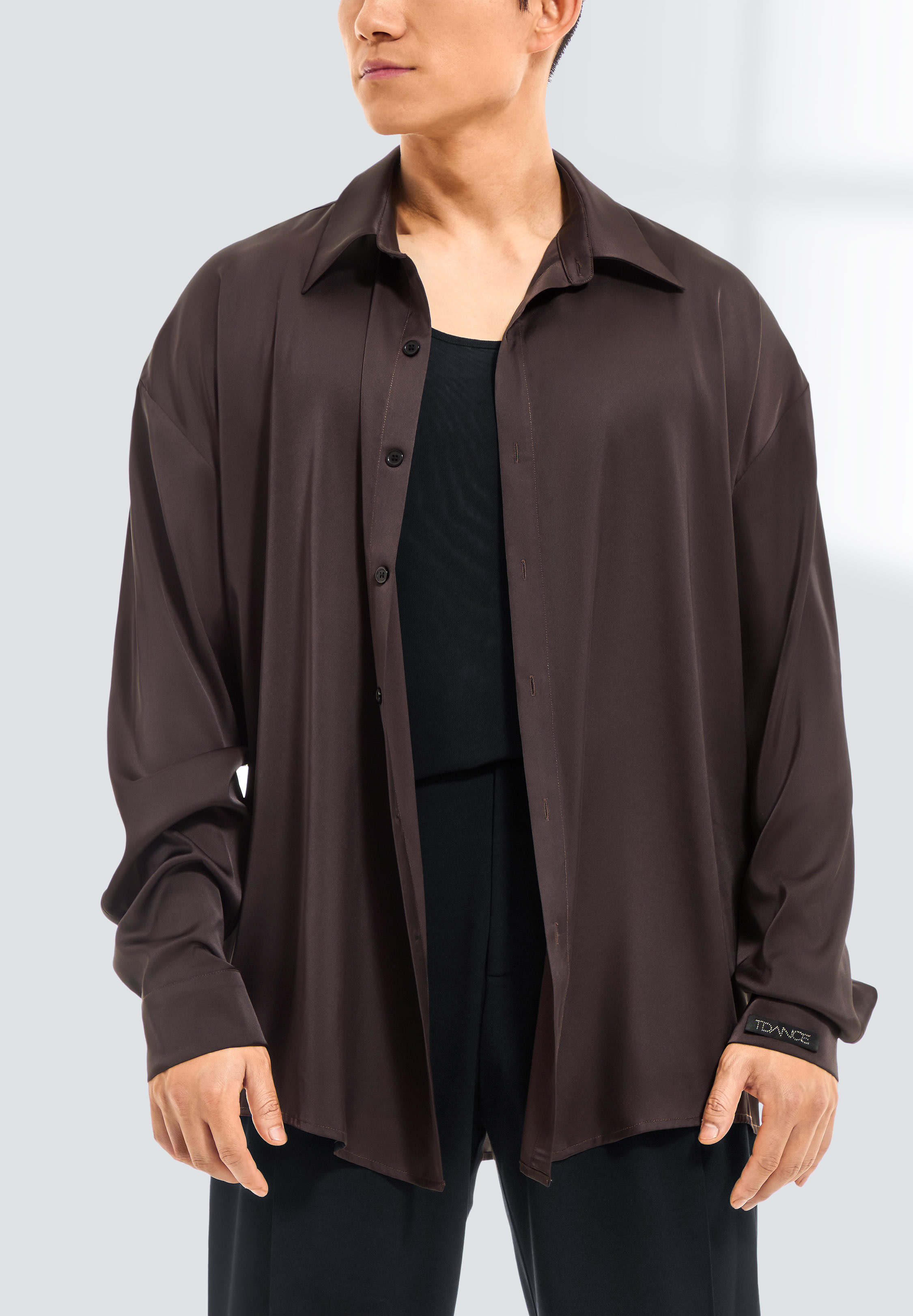 TDANCE Shark Collar Button Up Shirt S-0032-Brown