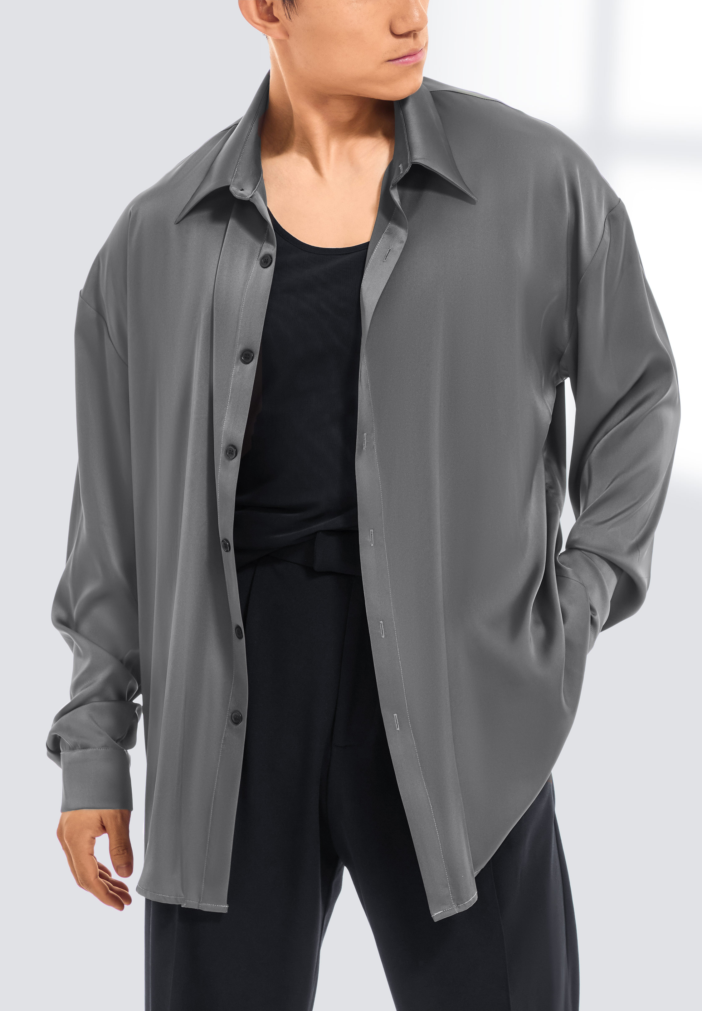 TDANCE Shark Collar Button Up Shirt S-0032-Grey