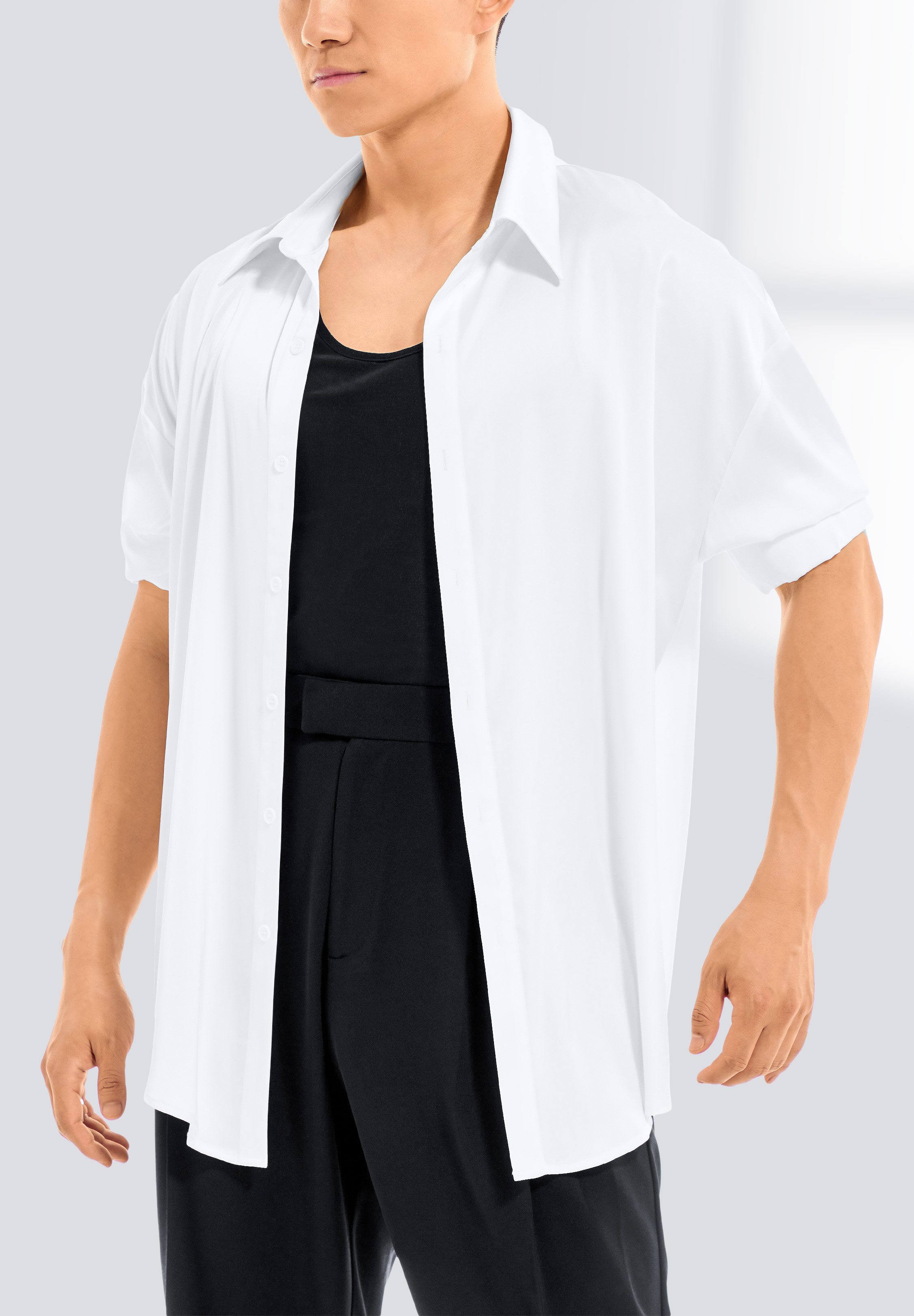 TDANCE Shark Collar Button Up Shirt S-0032-White