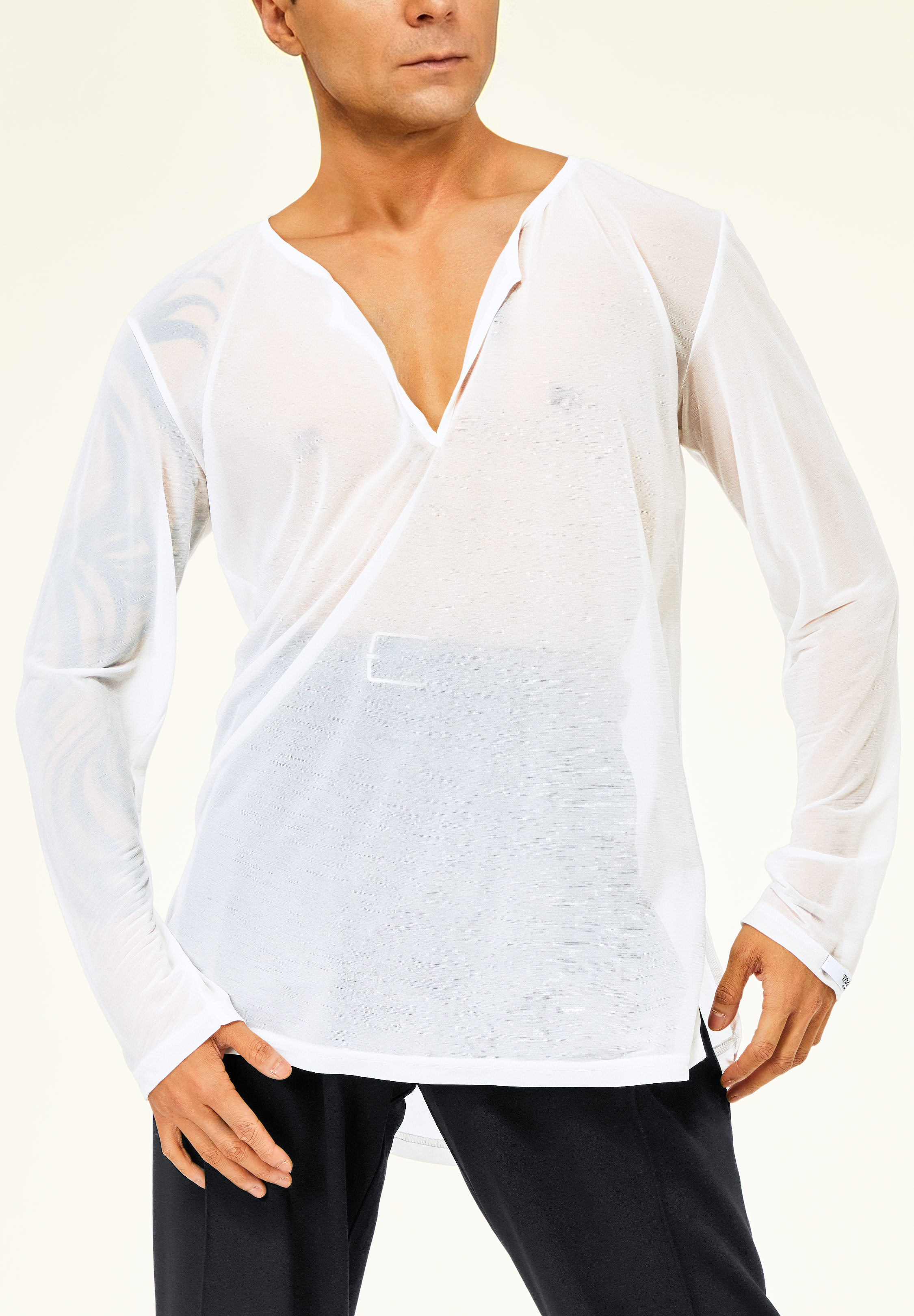 TDANCE Sheer Side Slit Shirt BS-0002-White