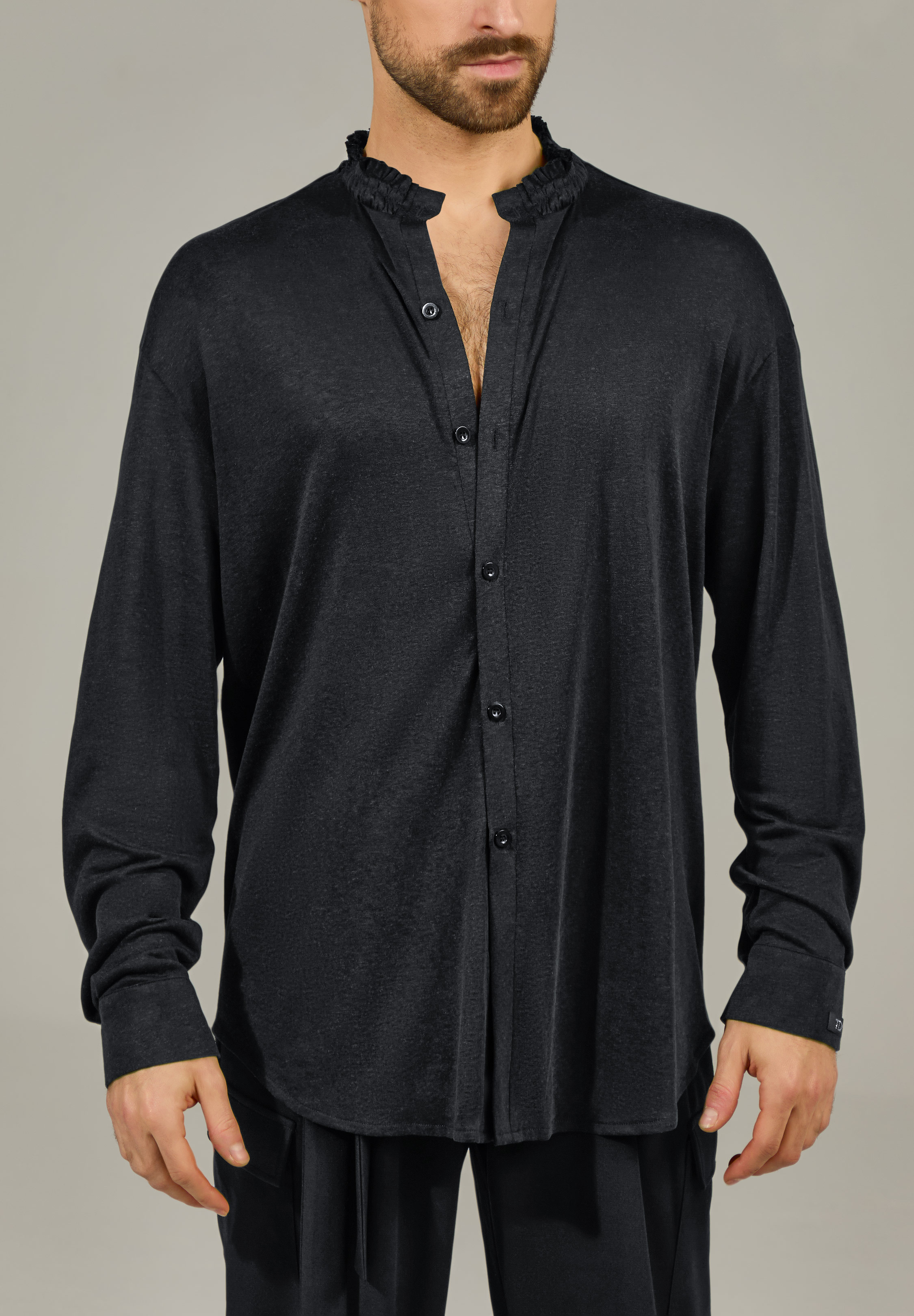 TDANCE Smocked Collar Button Top BS-0054-Black