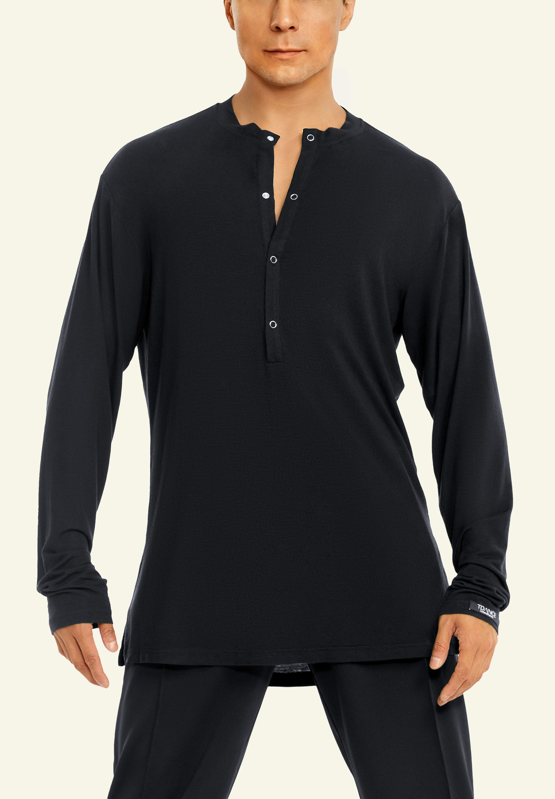 TDANCE Snap Button Henley Shirt BS-0016-Black