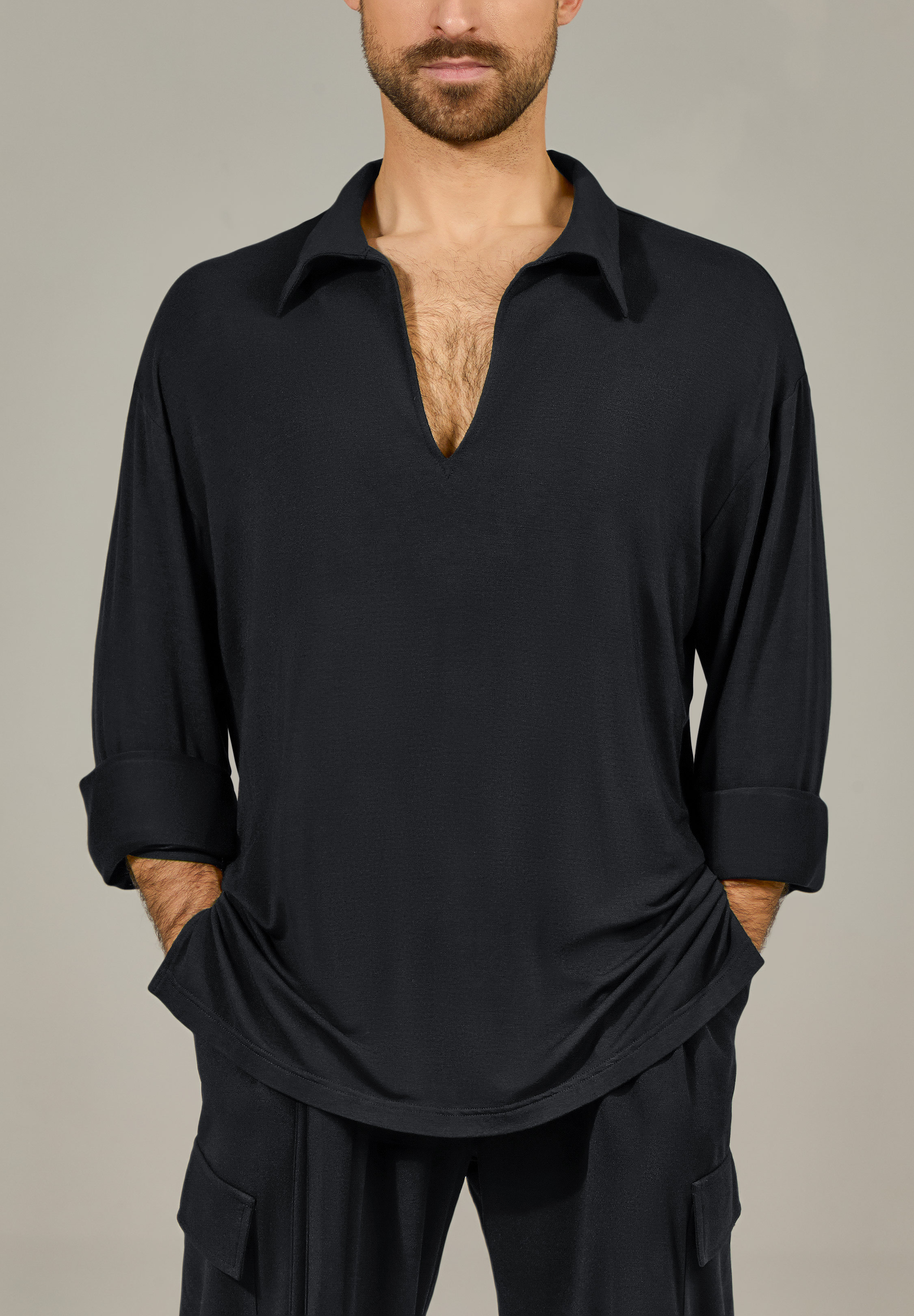 TDANCE Split V-neck Motion Top BS-0052-Black