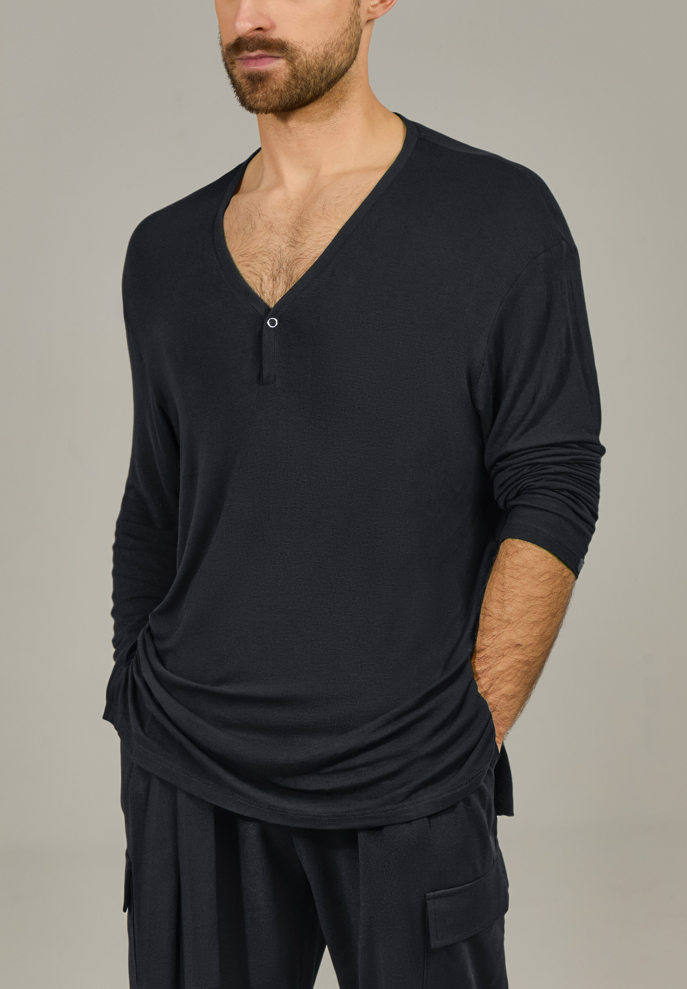 TDANCE Stretch Button Neck Top BS-0051-Black