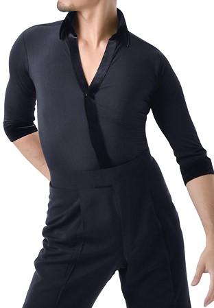 Taka Mens Latin Dance Shirt MS318-Black w/ Velor