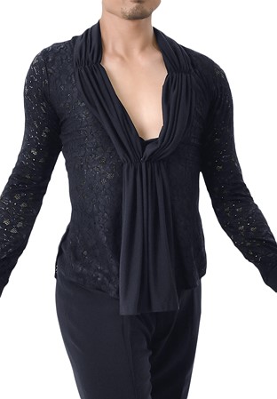 Taka Mens Latin Performance Shirt MS319-Black Lace A
